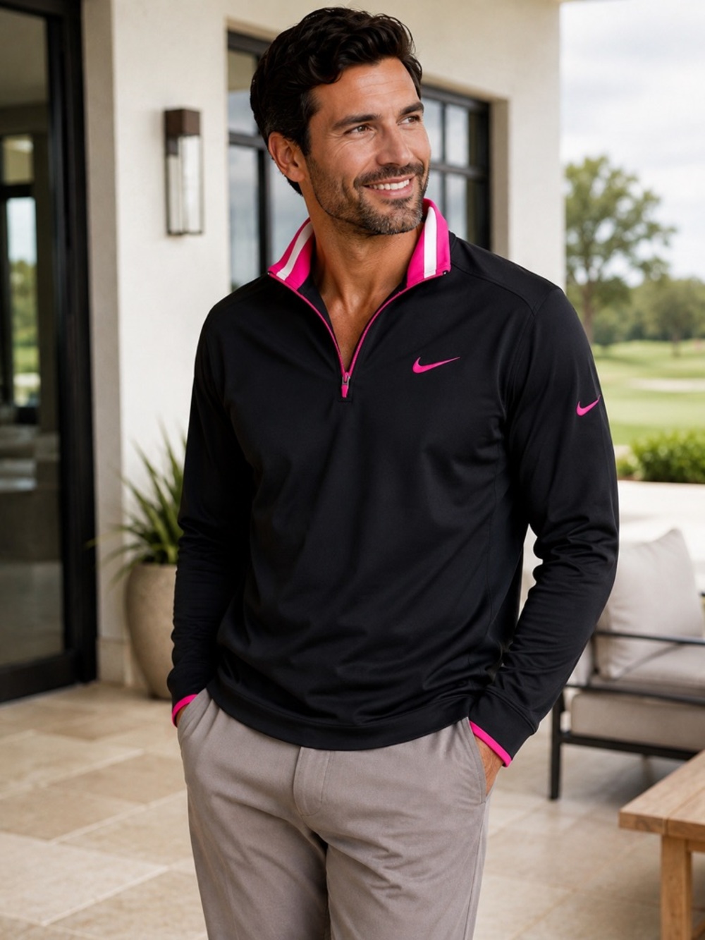 Nike Golf Pullover XL Black 1/4 Zip Dri-FIT Tour Performance Pink Trim